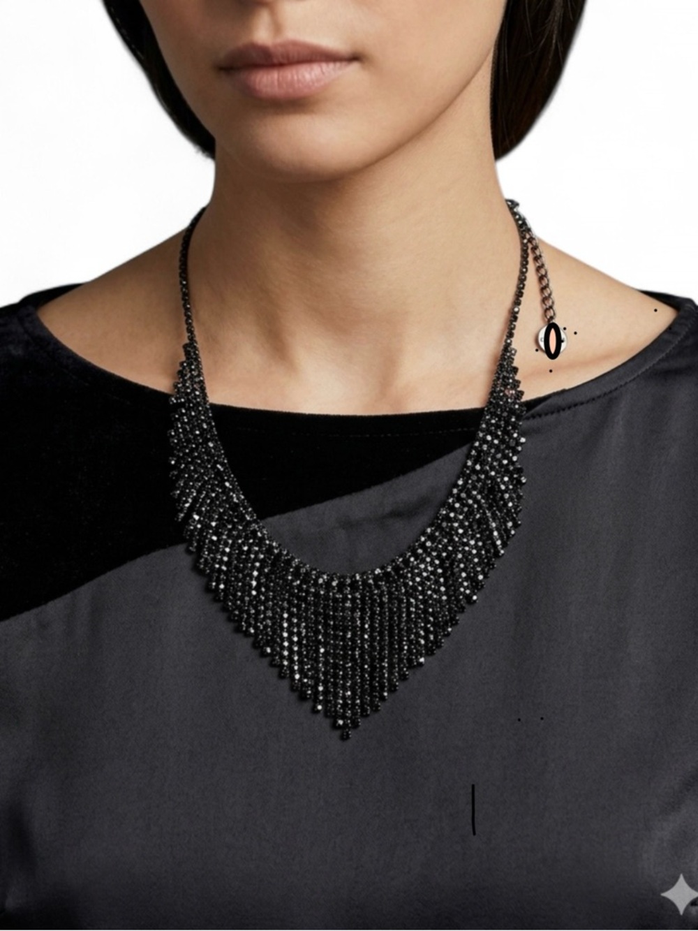 Black Beaded Fringe Statement Necklace